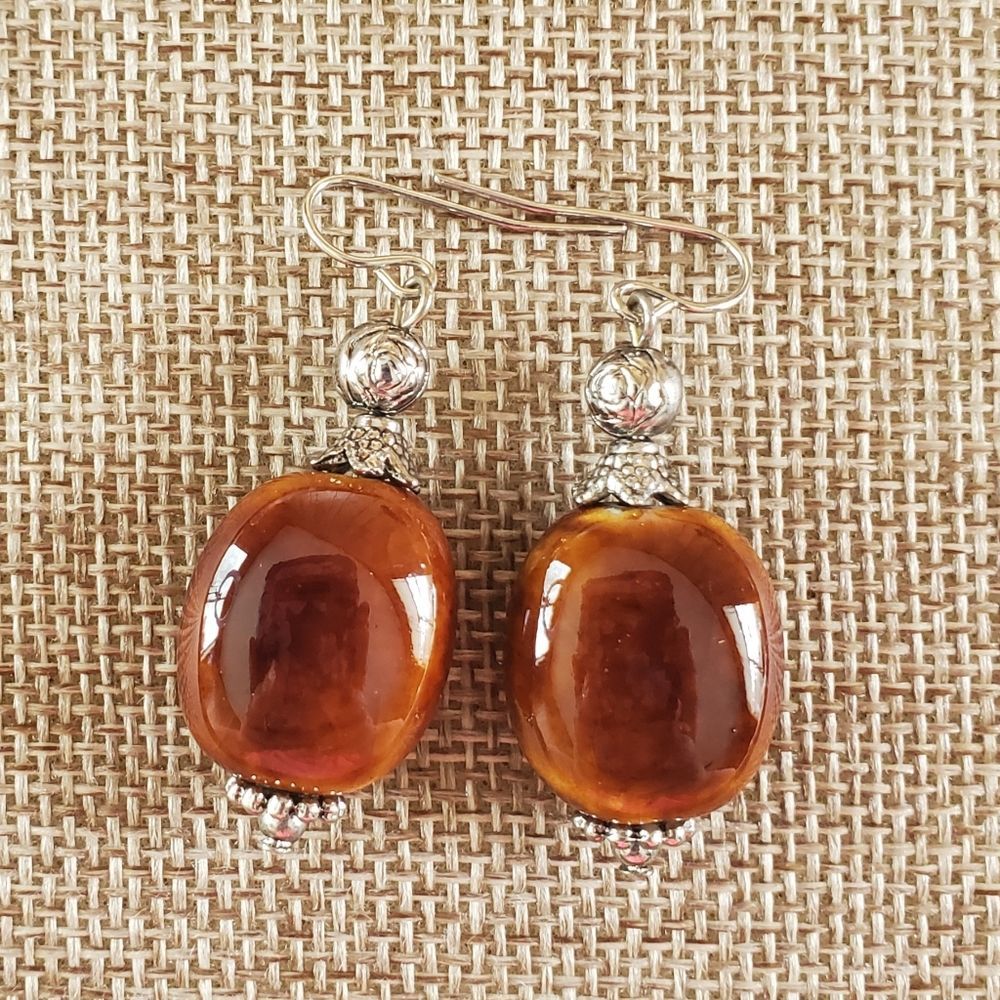 Premier Designs Brown Stone Beaded Fishhook Earrings